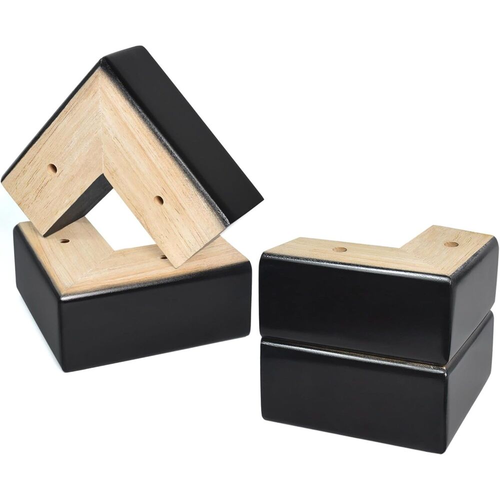 Solid Wood Legs for Furniture, L-Shaped Bed Risers 4 Pack (Black, 2 inch)